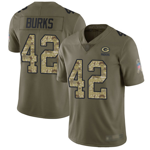 Green Bay Packers Limited Olive Camo Men #42 Burks Oren Jersey Nike NFL 2017 Salute to Service